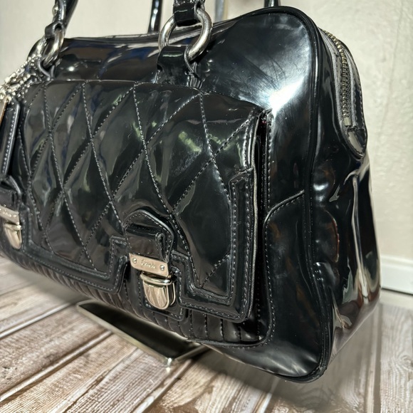 Coach Poppy Liquid Gloss Quilted Satchel Black Patent Leather Bag Purse - Picture 3 of 15
